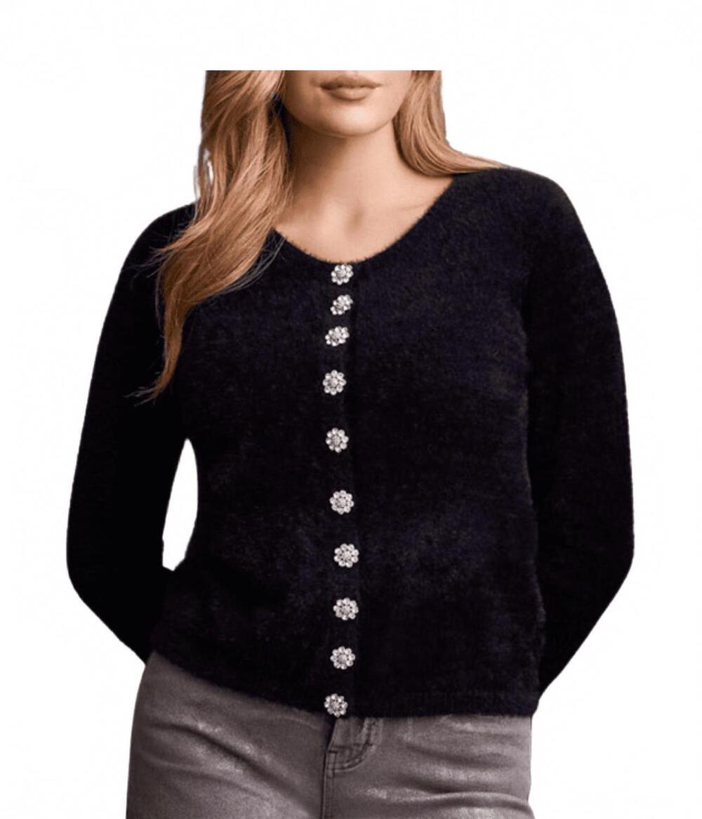 NEW TRIBAL diamante button cardigan in black